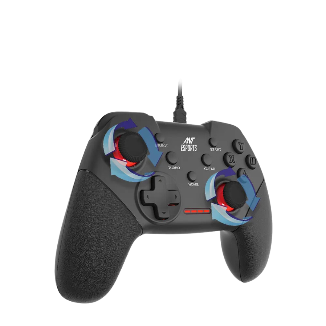 Ant Esports GP100 Wired Gamepad - Black, Wide Compatibility, Dual Vibrators, Customizable TURBO