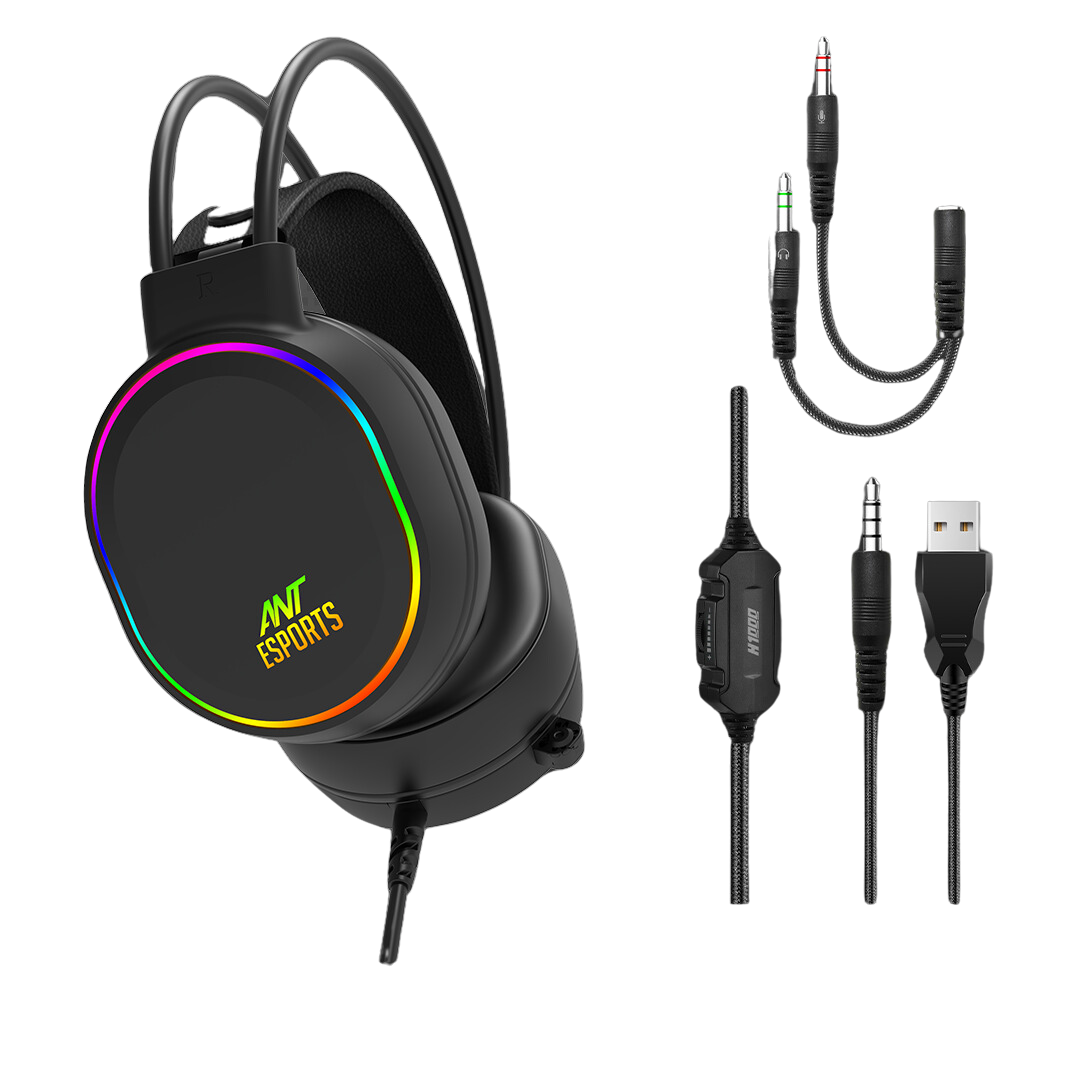 Ant Esports H1000 Pro RGB Gaming Headset - Black, 50mm Speaker, Omni Directional Mic, USB+3.5mm Connector