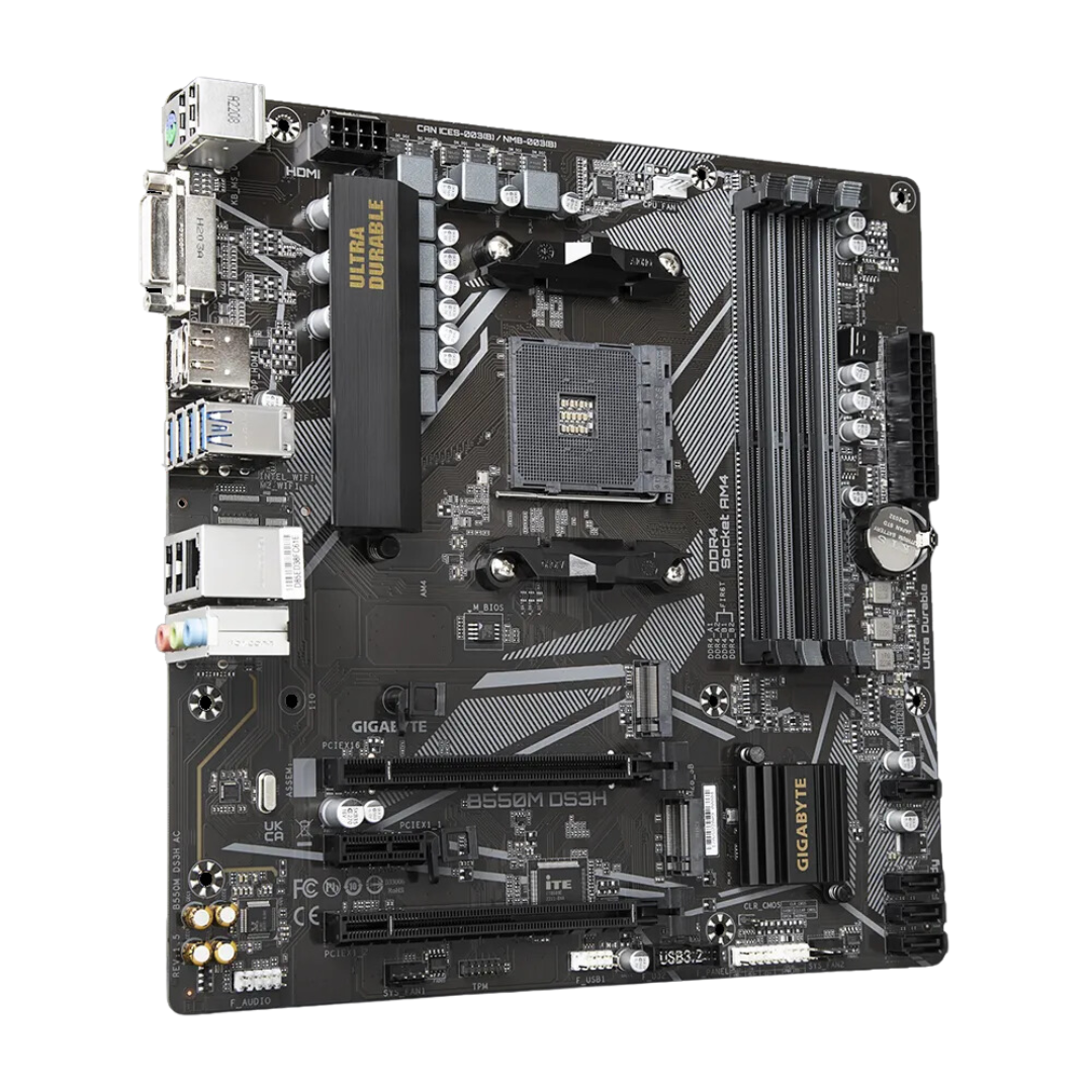 Gigabyte B550M DS3H AC Motherboard for Micro ATX CPUs - AMD Socket AM4, DDR4 4733(O.C.), HDMI 2.1, Realtek Audio/LAN, PCIe 4.0/3.0, M.2, USB 3.2, RGB Fusion, Support for Windows 11 64-bit
