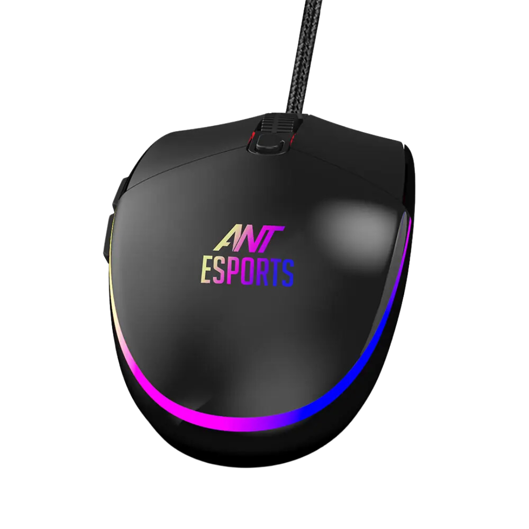 Ant Esports GM60 Wired Optical Gaming Mouse - Black, Multicolor LED, Gold Plated USB