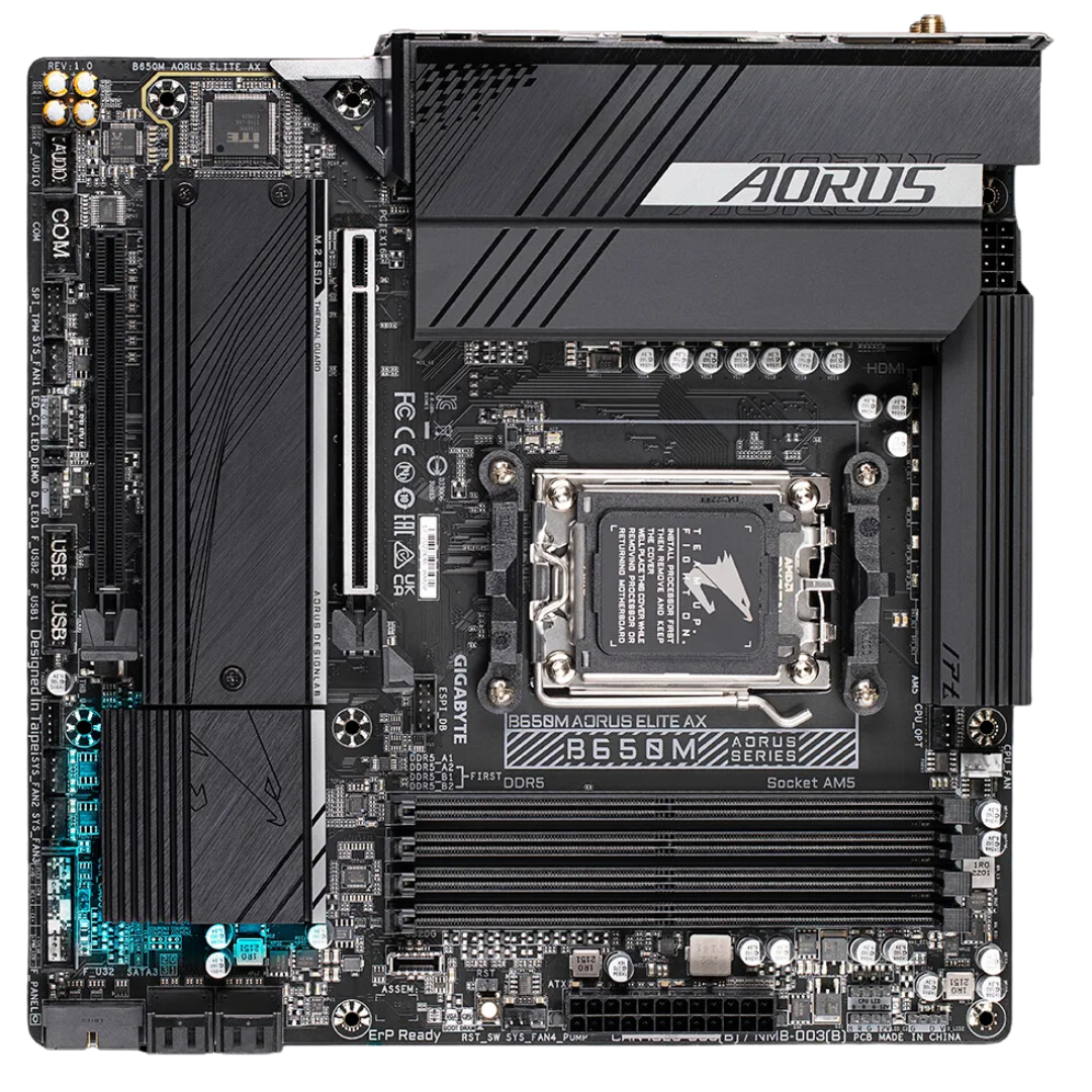 Gigabyte B650M AORUS ELITE AX DDR5 8000/7800/7600 MT/s AMD Ryzen 7000/8000 Micro ATX Motherboard