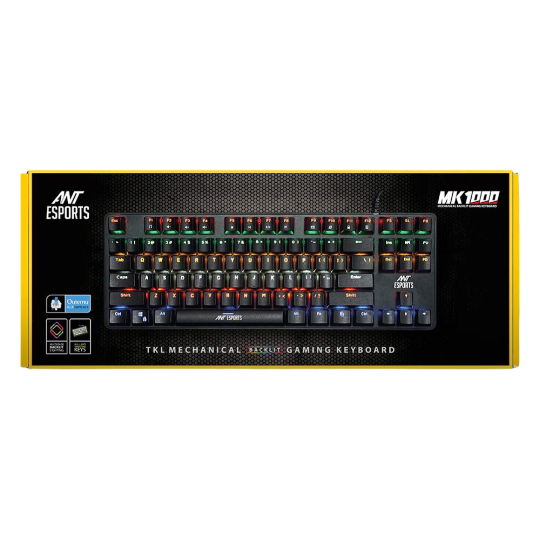 Ant Esports MK1000 Mechanical Gaming Keyboard Black LED Win10 iOS 87 Keys Aluminum ABS 1 Year Warranty