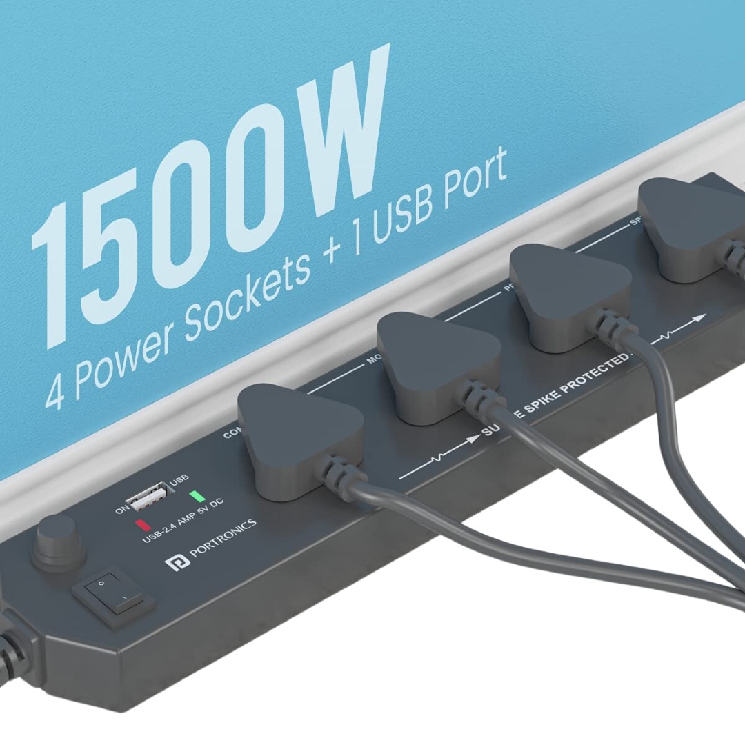Portronics Power Plate 4 - 4 Power Sockets + 1 USB Port Adapter