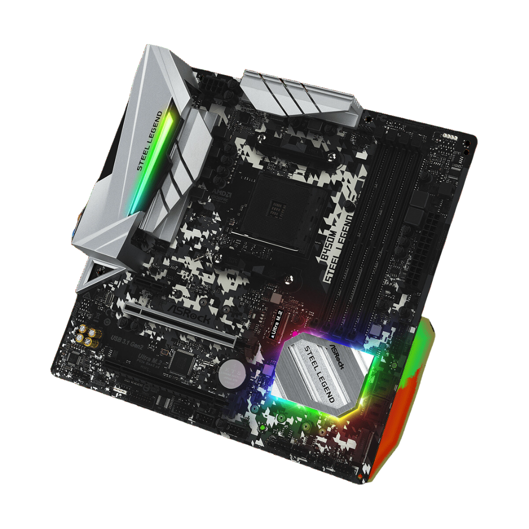 ASRock B450M Steel Legend Motherboard - AMD Ryzen Support, Gen2 USB, Aluminum Alloy Heatsink