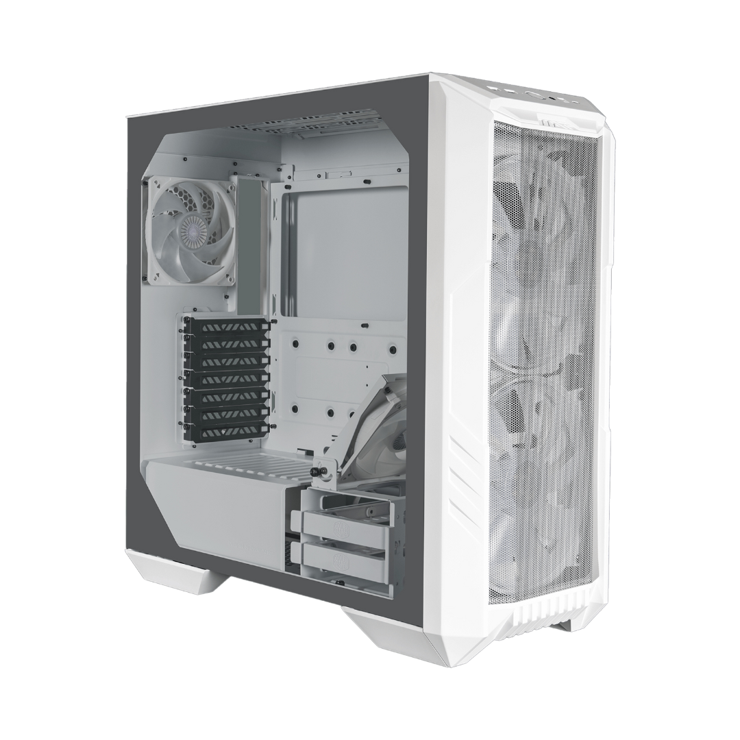 Cooler Master H500 HAF White Mid Tower Cabinet - ARGB Fans, Tempered Glass Panel