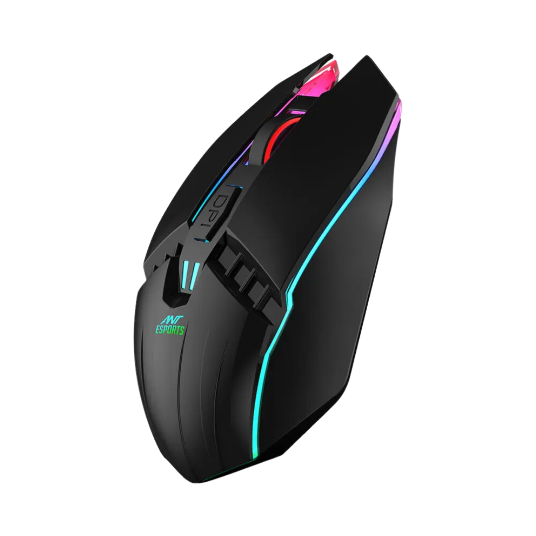 Ant Esports GM50 Wired Optical Gaming Mouse - Black, 3600 DPI, Multicolor LED, Gold Plated USB