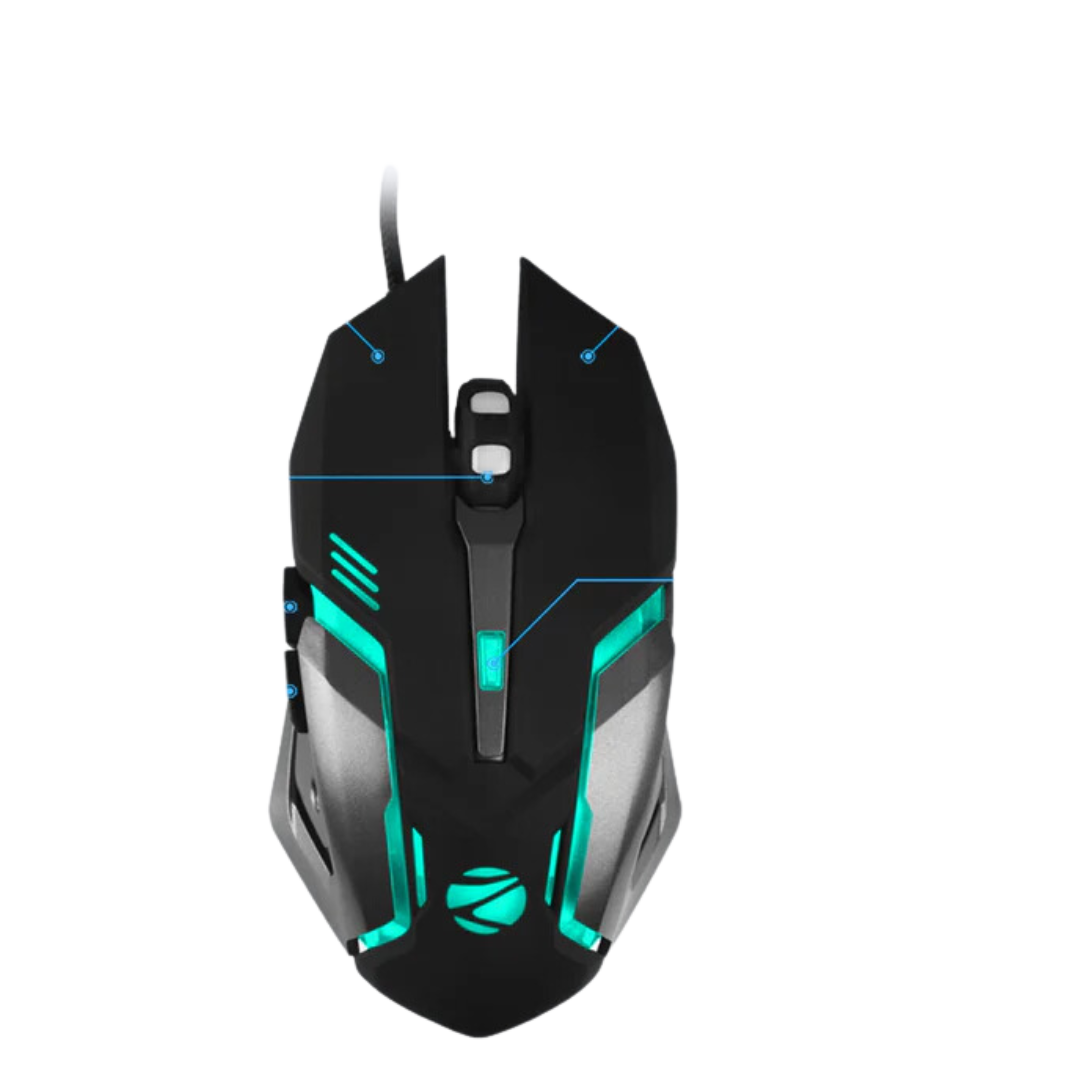 Zebronics Optical USB Gaming Mouse (Transformer-M Black) - 6 Button, 2400/3600 DPI, Braided Cable