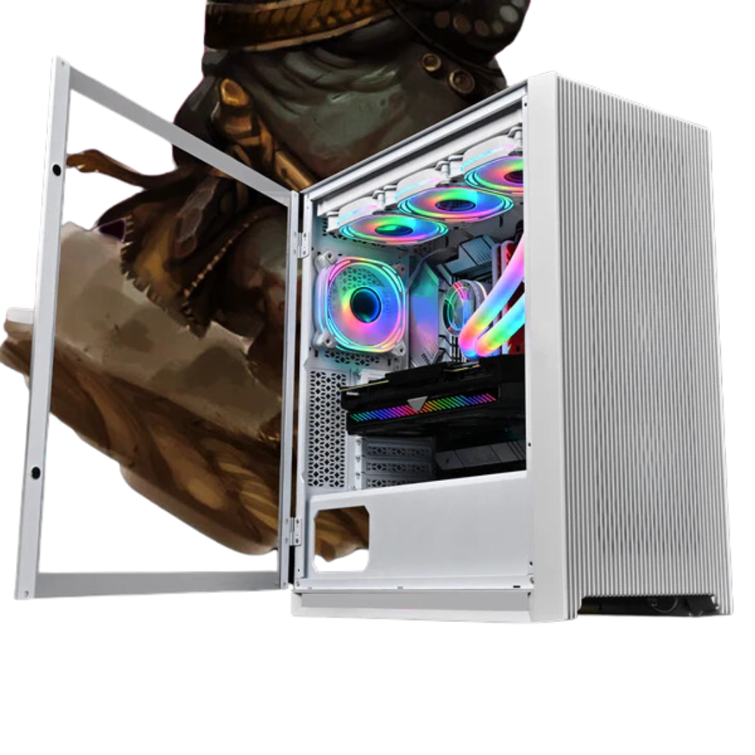 Zebronics Raptor White Mid Tower Computer Case with Inner Glow ARGB LED Fan and Tempered Glass Side Panel