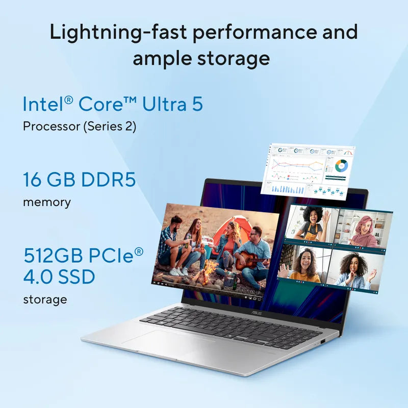 ASUS Vivobook 16, Intel Core Ultra 5 Processor 225H, Intel Graphics, 16GB, 512GB M.2 NVMe PCIe 4.0 SSD, 16.0", X1607CA-MB142WS - | Buy Online at Shwetha Computers