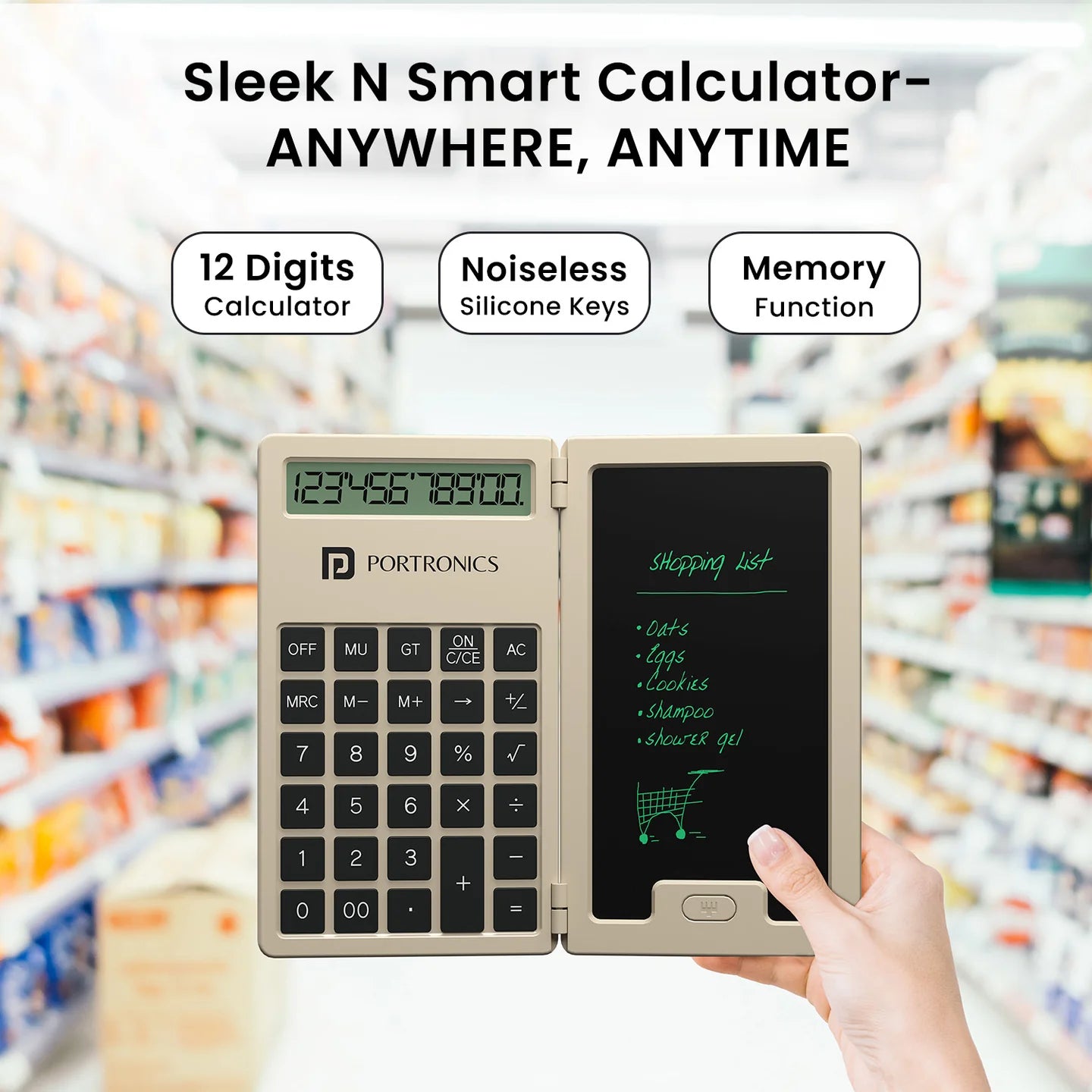 PORTRONICS Ruffpad Calc Mini 2 in 1 LCD Writing Pad With Digital Calculator | 12-Digit Calculator | One Tap Erase & Smart Lock | Versatile Tool for All Ages - | Buy Online at Shwetha Computers