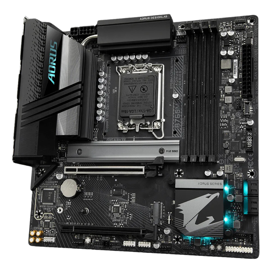 Gigabyte B760M Aorus Pro DDR5 Micro ATX Motherboard - LGA1700 Socket, PCIe 4.0, 2.5GbE LAN, 2.4/5/6GHz WiFi 6E, Bluetooth 5.3, USB 3.2 Gen 2x2, HDMI 2.1, DDR5 7800 MT/s, Support for Windows 10/11
