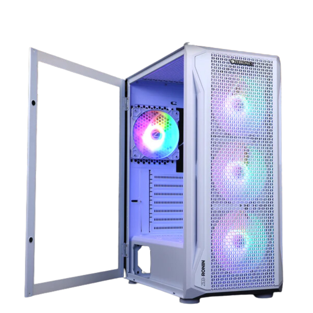 Zebronics Ronin Mid Tower Computer Case - EATX/ATX/mATX, Tempered Glass Side Panels, ARGB LED Fan, Max Drive Support, 320mm VGA Size