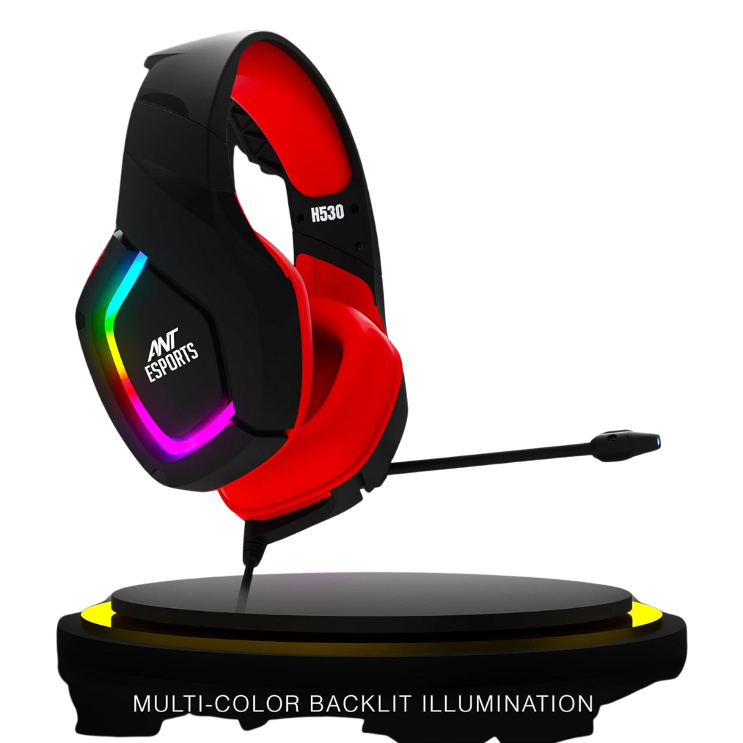 Ant Esports H530 RGB Gaming Headset - Black Red 40mm 20Hz-20Khz 32? Microphone 2.0M Cable LED DC5V 1 Year Warranty