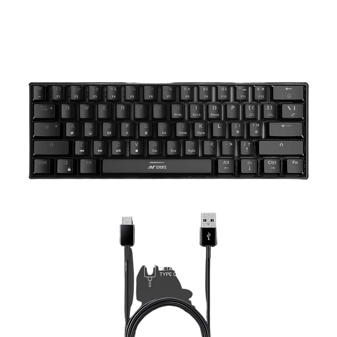 Ant Esports MK1300 Mini Mechanical Gaming Keyboard - USB Type-C 61 Key Blue Switch LED Backlight