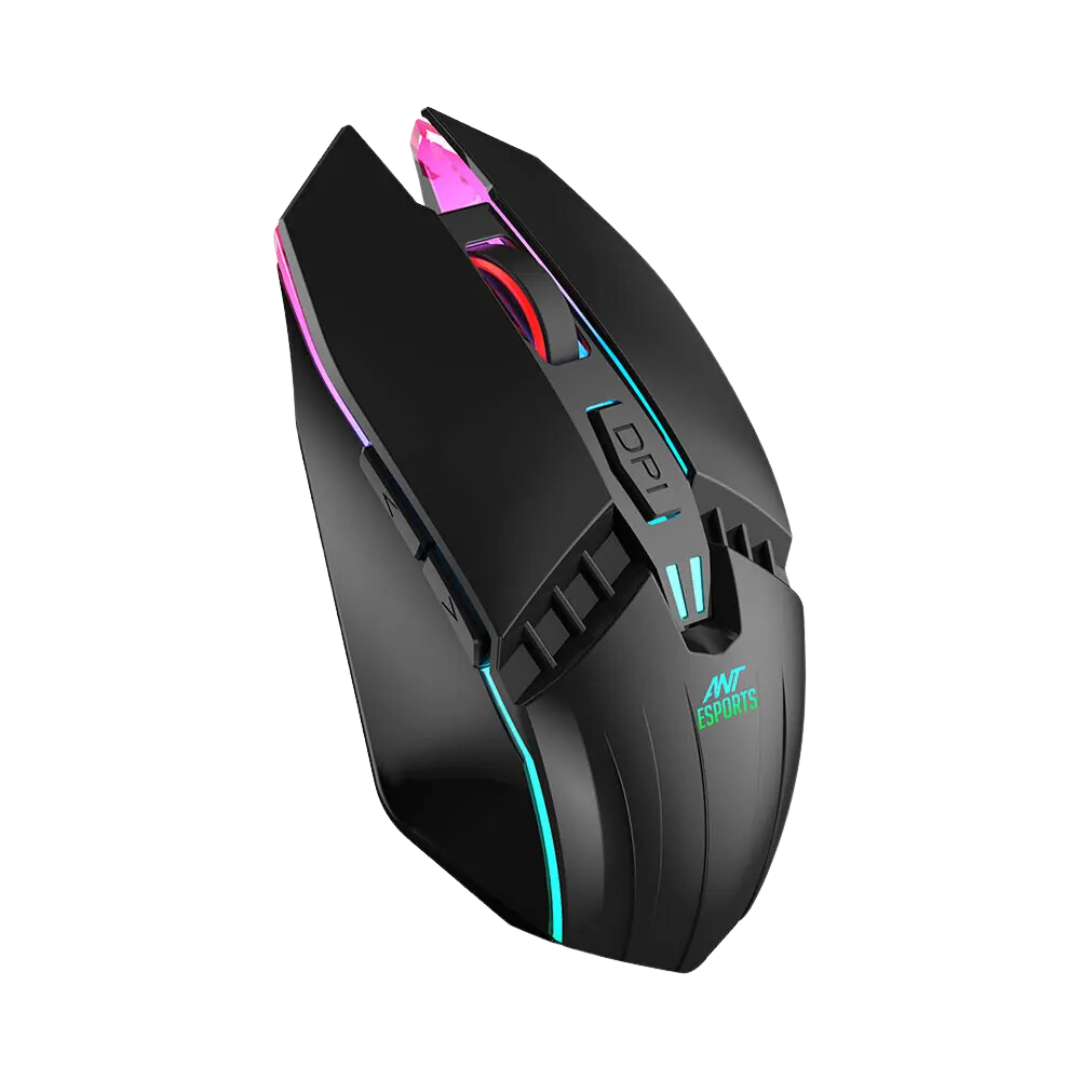 Ant Esports GM50 Wired Optical Gaming Mouse - Black, 3600 DPI, Multicolor LED, Gold Plated USB