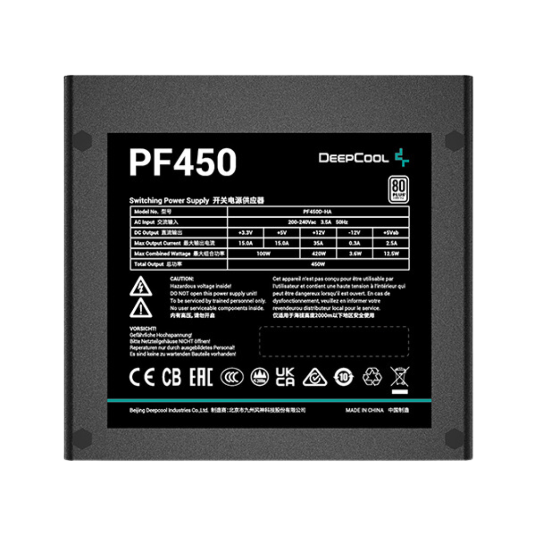 Deepcool PF450 80 Plus Standard SMPS - ATX12V V2.4, 150×140×86mm, 80PLUS 230V EU White, Active PFC, 120mm Fan