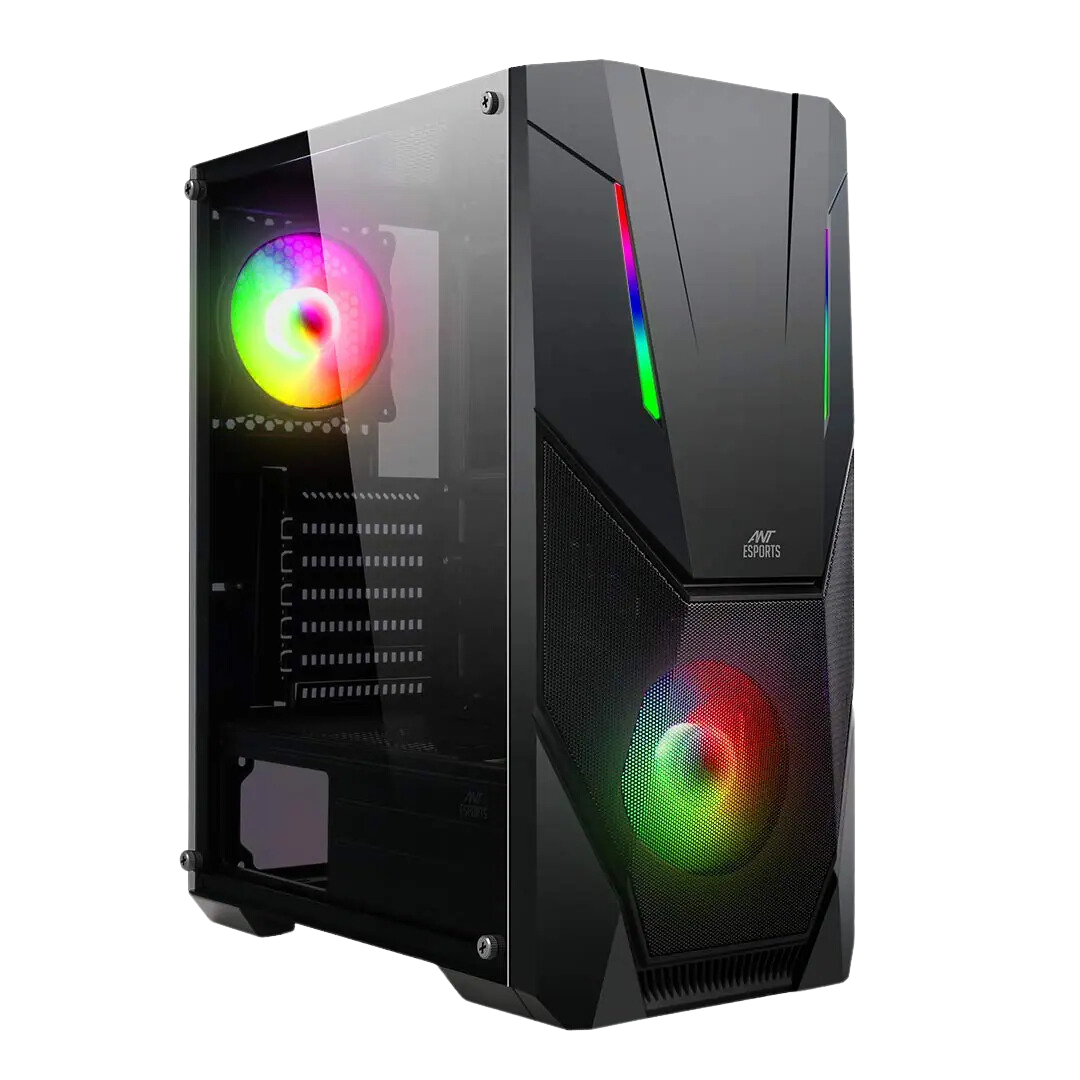 Ant Esports ICE-211TG ATX/ITX/Micro-ATX Chassis w/ 2x3.5" & 3x2.5" Drive Bays, Front 140mm x 2 / 120mm x 3 Fan Support, Preinstalled 120mm ARGB Fans, Liquid Cooling Support, 7 Expansion Slots, 1xUSB 3.0, 2xUSB 2.0, 315mm VGA Card Length