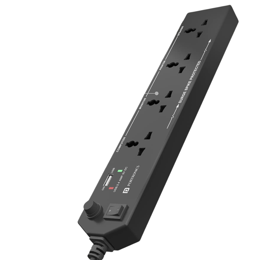 Portronics Power Plate 4 - 4 Power Sockets + 1 USB Port Adapter