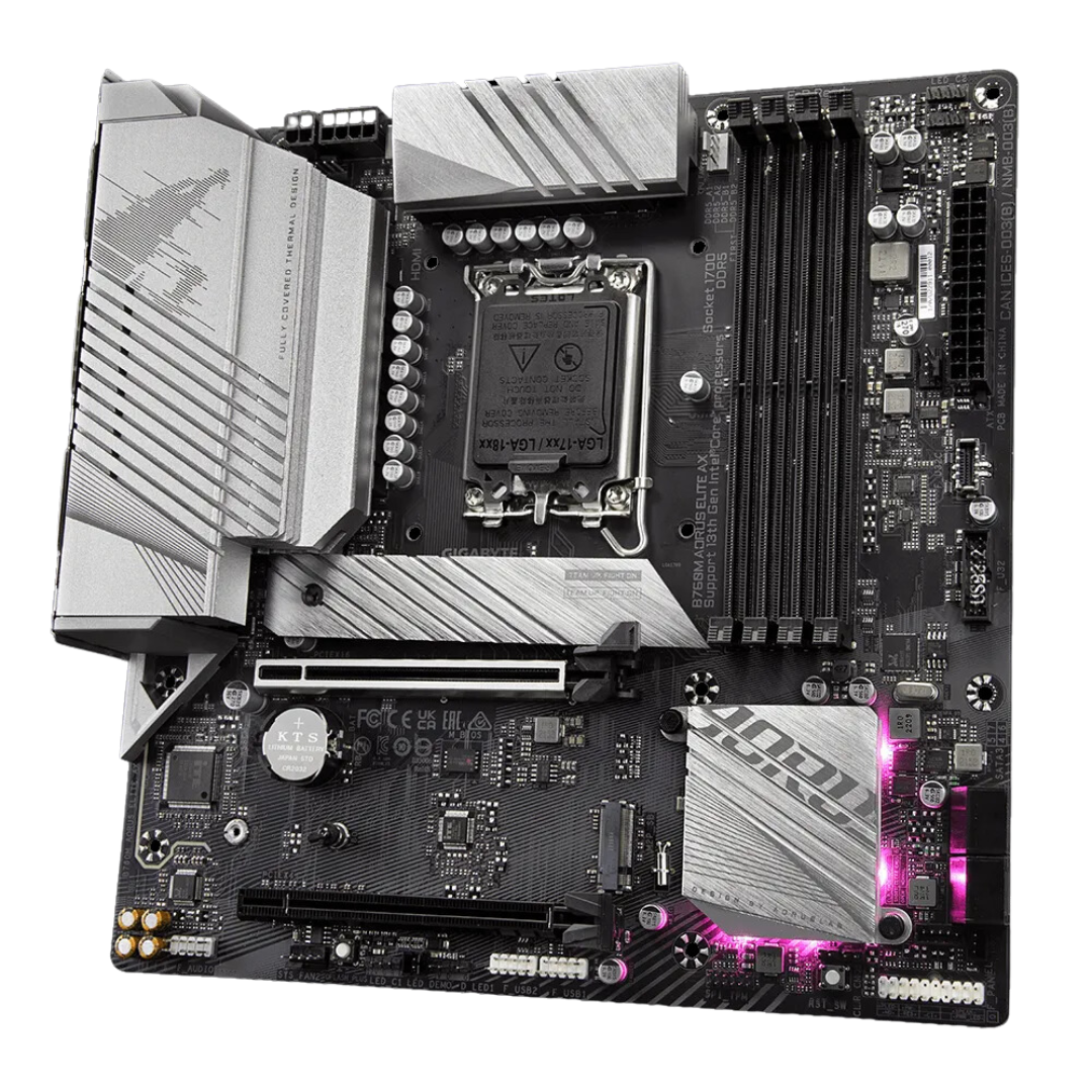 Gigabyte B760M AORUS ELITE AX Micro ATX Motherboard, LGA1700, Intel B760 Express Chipset, Support for DDR5 7800(O.C.), Realtek Audio & 2.5GbE LAN, Intel Wi-Fi 6E AX211