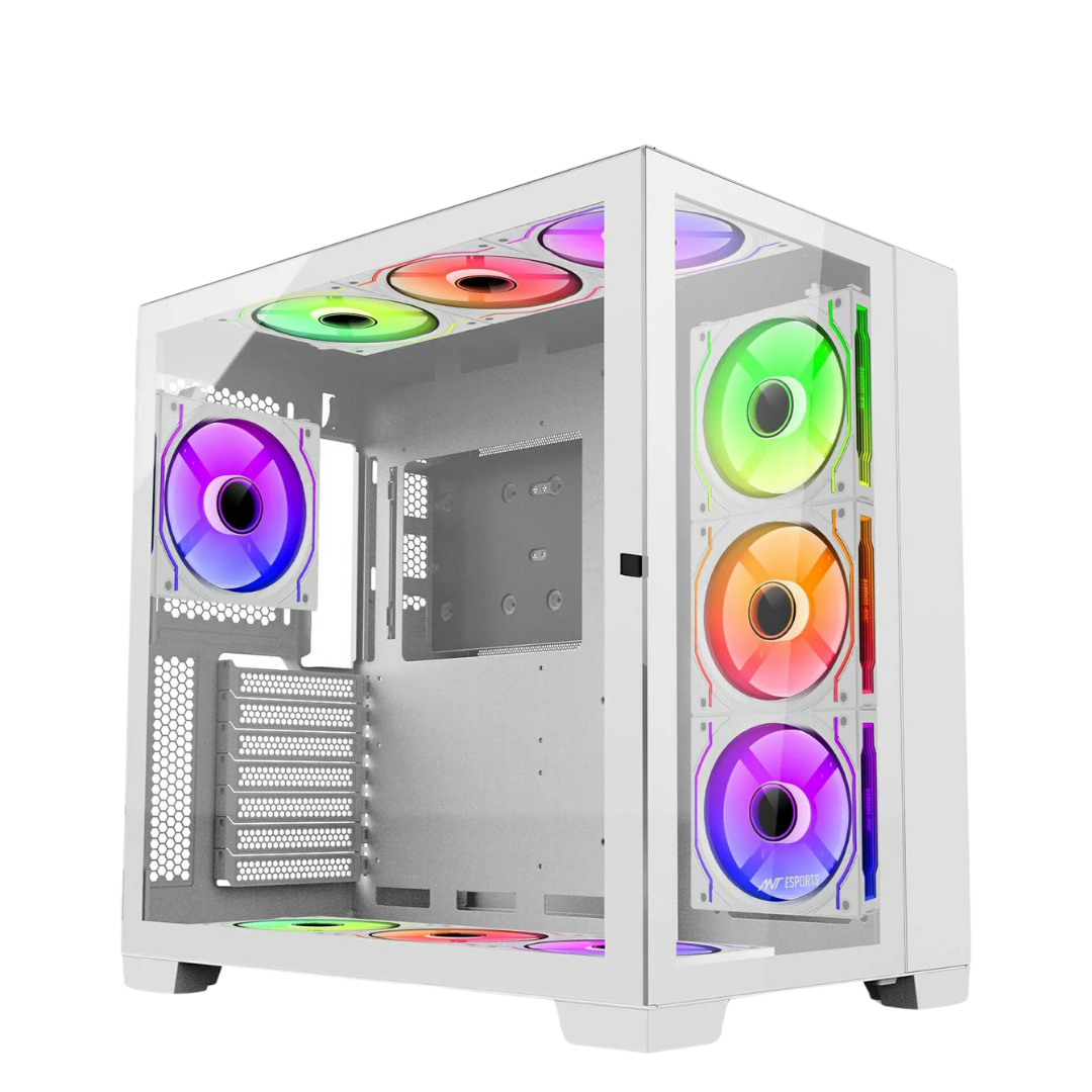 Ant Esports Crystal XL ATX White Cabinet with 3 Front Fans