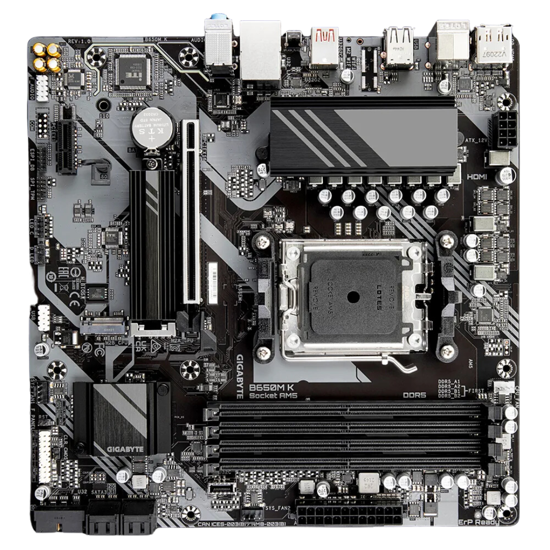 Gigabyte B650M K Micro ATX Motherboard for AMD Ryzen™ 7000/8000 CPUs with DDR5 Support, PCIe 4.0, 2.5GbE LAN, Realtek Audio, and USB 3.2 Gen 2