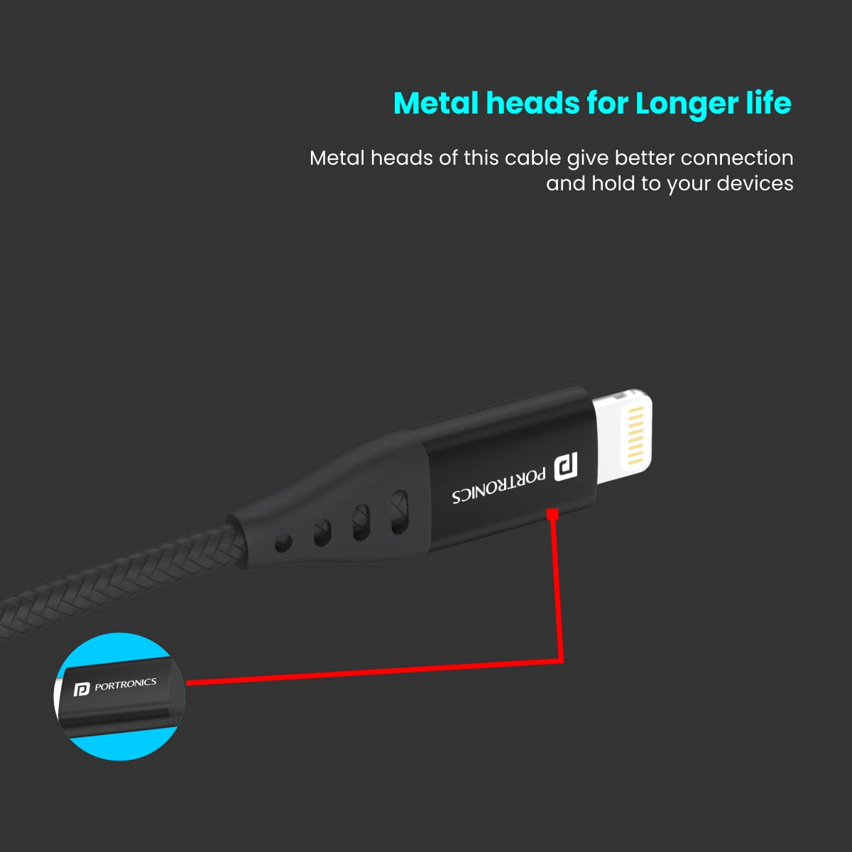 PORTRONICS Konnect L1 Type C to 8Pine | Nylon braided | quick data transfer | Type-C | Tangle free - | Buy Online at Shwetha Computers