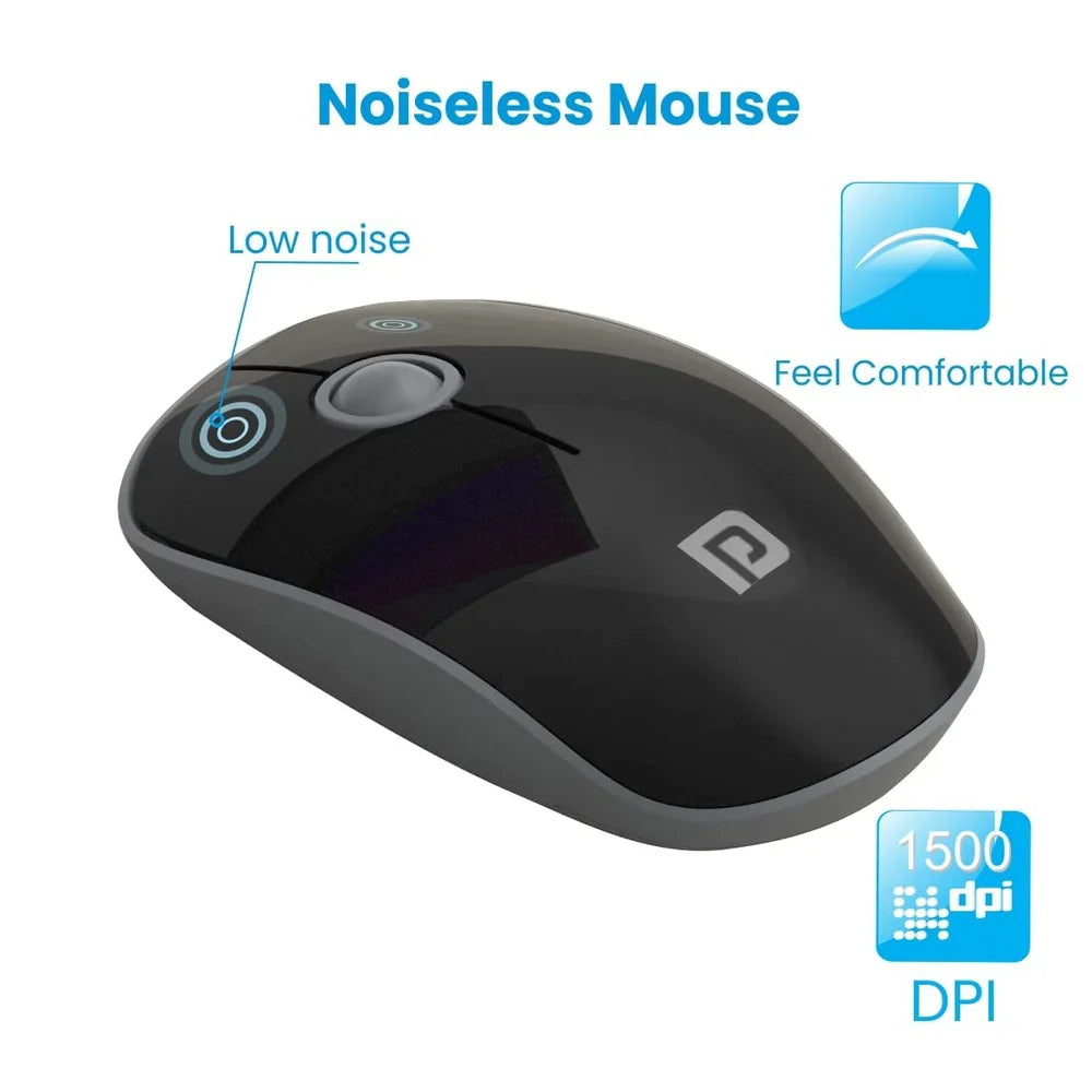 PORTRONICS Key 2 Combo Multimedia Wireless Keyboard & Mouse 2.4 GHz Wireless | Tenkeyless Size | Single USB Receiver | High-Precision Mouse