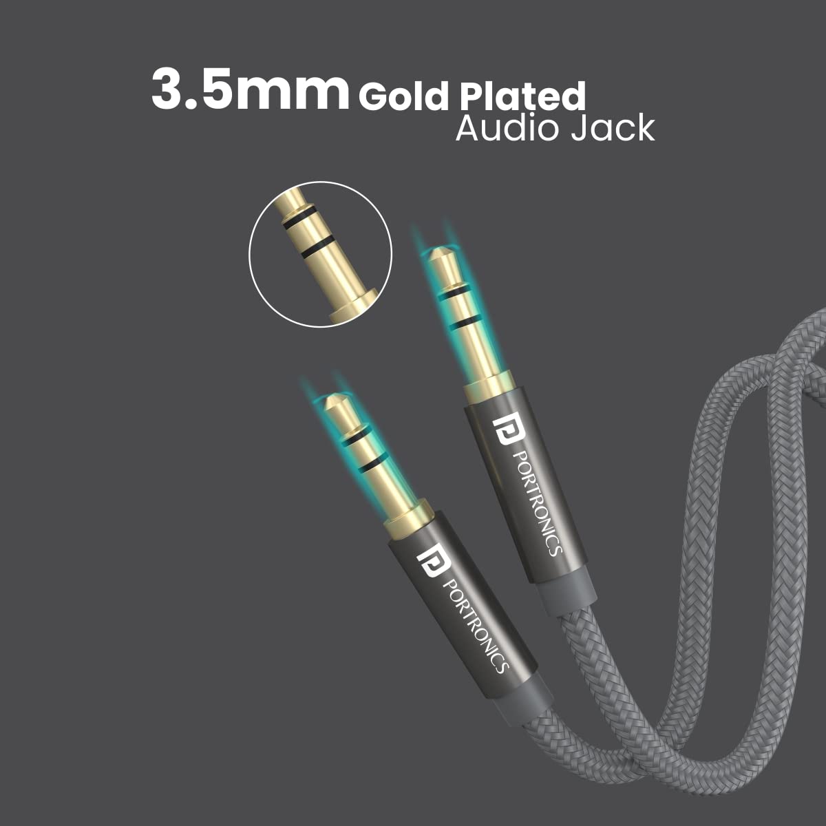 PORTRONICS Konnect Aux 7 High Quality 3.5mm Aux Cable | Strechable | Universal Compatibility | Quality Material | Crome Zinc Alloy