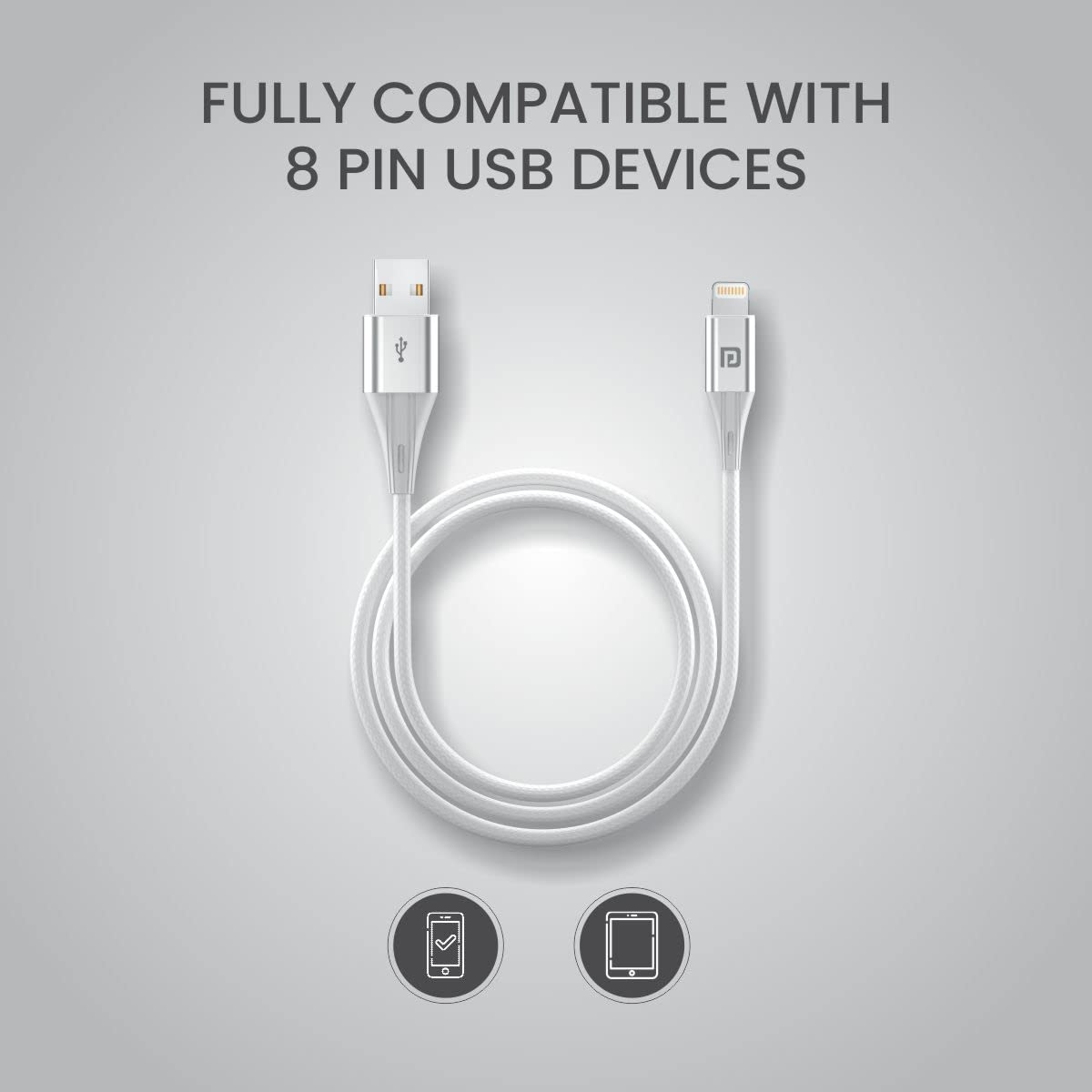 PORTRONICS Konnect B Plus 8 Pin USB Cable | Nylon Braided 8 Pin USB Cable With Metal Heads - | Buy Online at Shwetha Computers