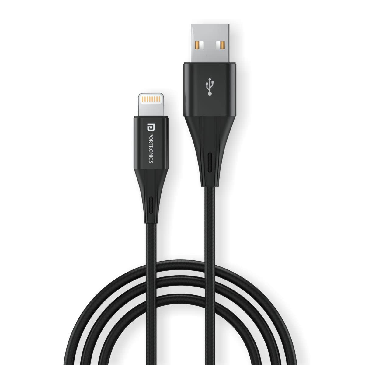 PORTRONICS Konnect B Plus 8 Pin USB Cable | Nylon Braided 8 Pin USB Cable With Metal Heads - Black | Buy Online at Shwetha Computers