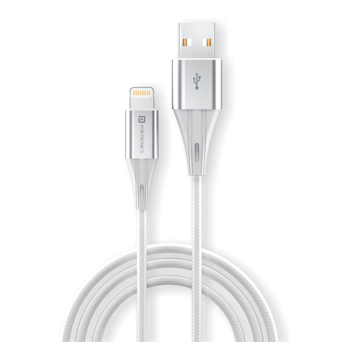 PORTRONICS Konnect B Plus 8 Pin USB Cable | Nylon Braided 8 Pin USB Cable With Metal Heads - White | Buy Online at Shwetha Computers