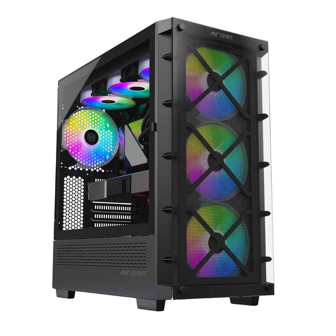 Ant Esports ICE-5000 RGB Black Gaming Cabinet - E-ATX, ATX, Micro-ATX, Mini-ITX, 3.5