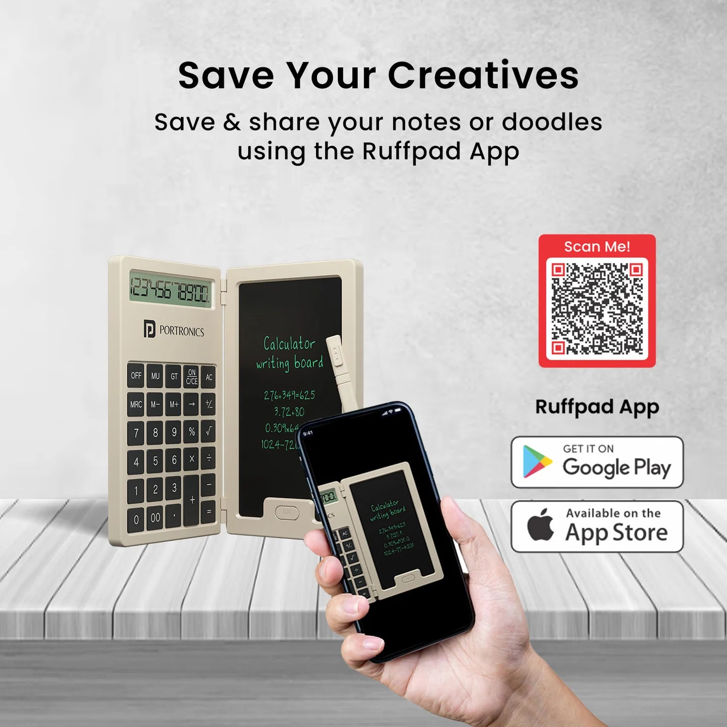 PORTRONICS Ruffpad Calc Mini 2 in 1 LCD Writing Pad With Digital Calculator | 12-Digit Calculator | One Tap Erase & Smart Lock | Versatile Tool for All Ages - | Buy Online at Shwetha Computers