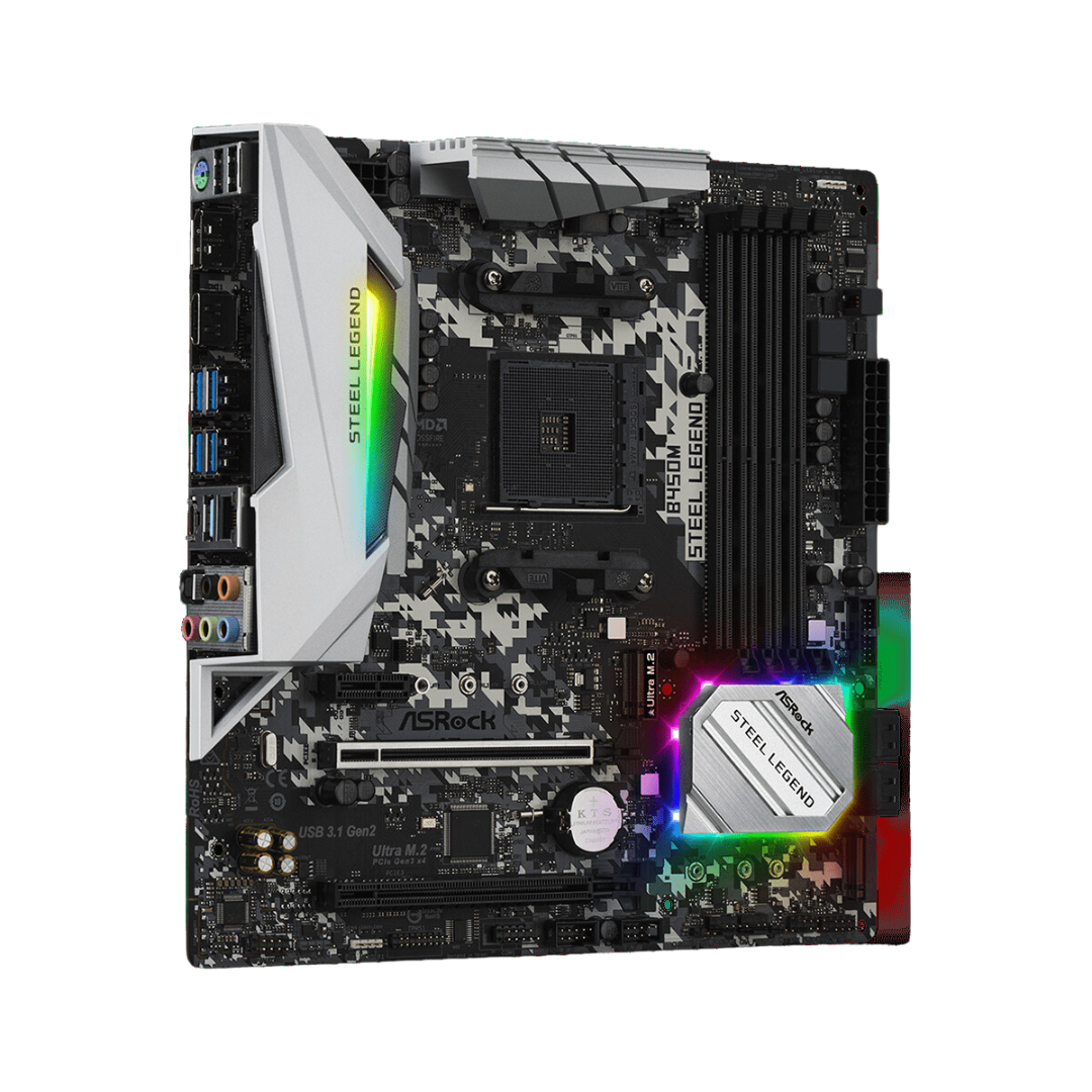 ASRock B450M Steel Legend Motherboard - AMD Ryzen Support, Gen2 USB, Aluminum Alloy Heatsink