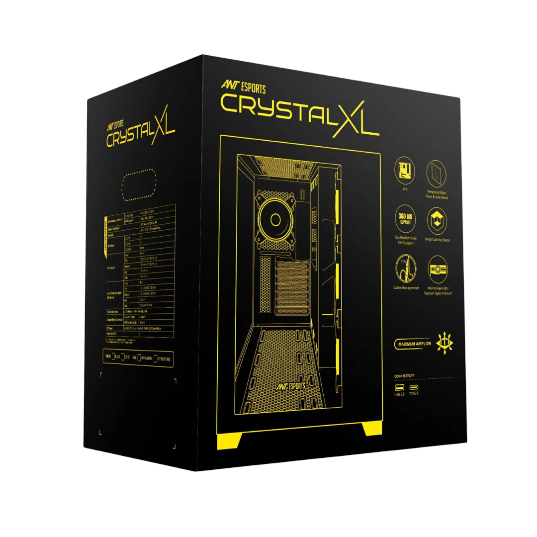 Ant Esports Crystal XL Black Chassis with Tempered Glass