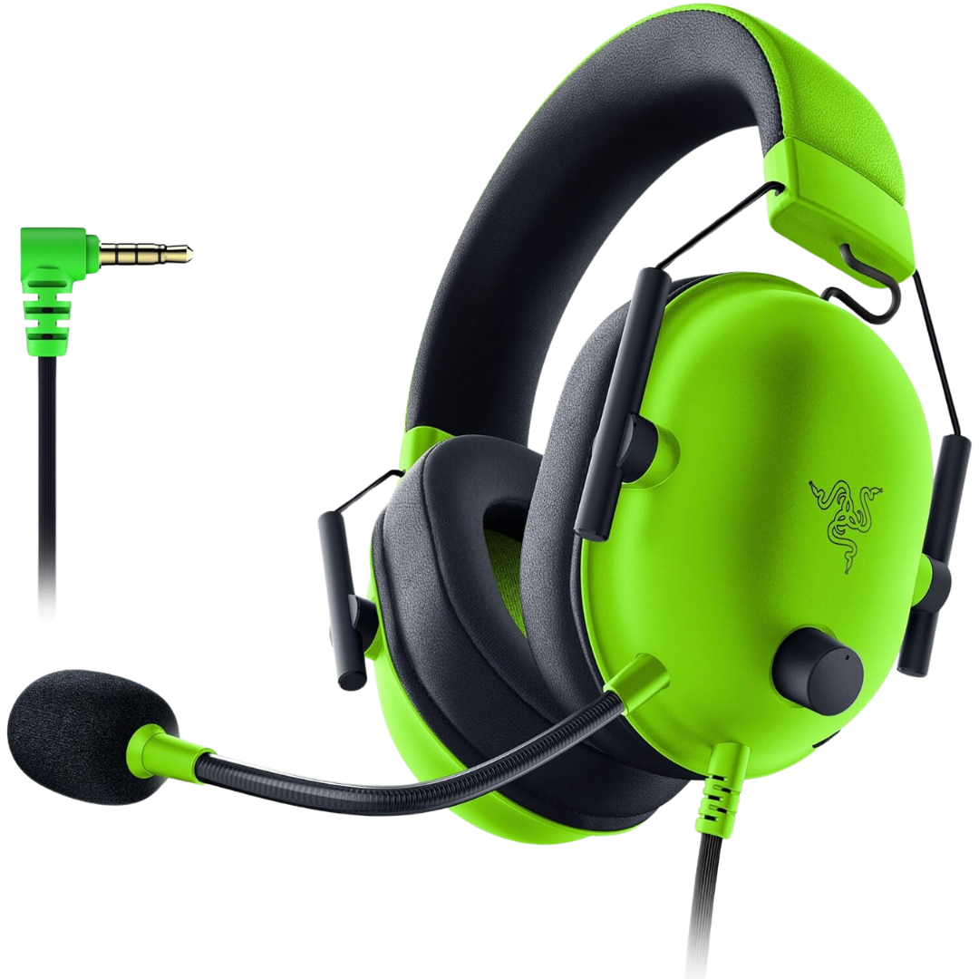 Razer BlackShark V2 X 7.1 Gaming Headset - Green, Razer™ TriForce, Breathable Memory Foam, Analog 3.5mm, 7.1 Surround Sound