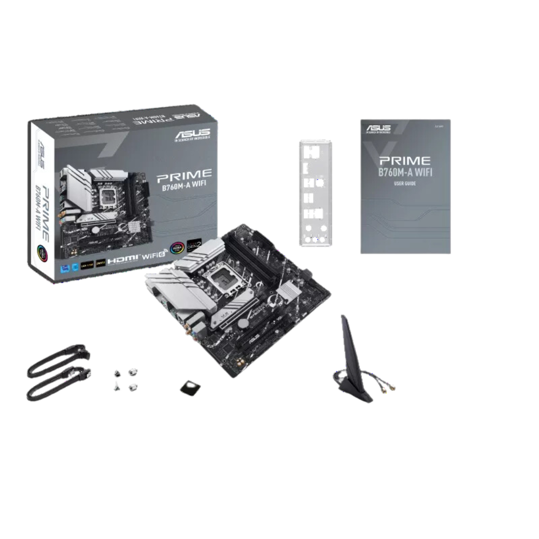 Asus Prime B760M-A WiFi Motherboard - Intel Socket LGA1700, DDR5 128GB, PCIe 4.0, 2.5Gb Ethernet, Aura Sync