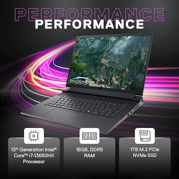 Dell G16-7630 Gaming Laptop, Intel Core i7-13650HX Processor, 16GB, 1TB SSD, NVIDIA RTX 4060-8GB GDDR6, 16" QHD, OGN7630862P01RIN