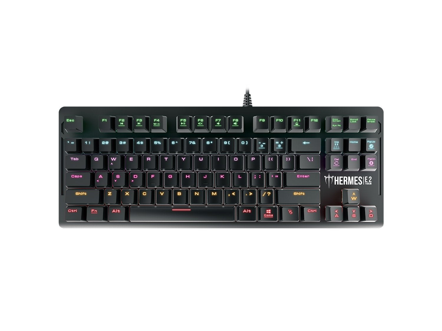 Gamdias HERMES E2 7 COLOR Mechanical Keyboard 50M Lifecycle Blue/Brown/Red/Black Switches 370x140x30mm 675g 16KB Memory 1000Hz Polling N-Key Rollover 6 Multimedia Keys 7 Color Backlit Wired
