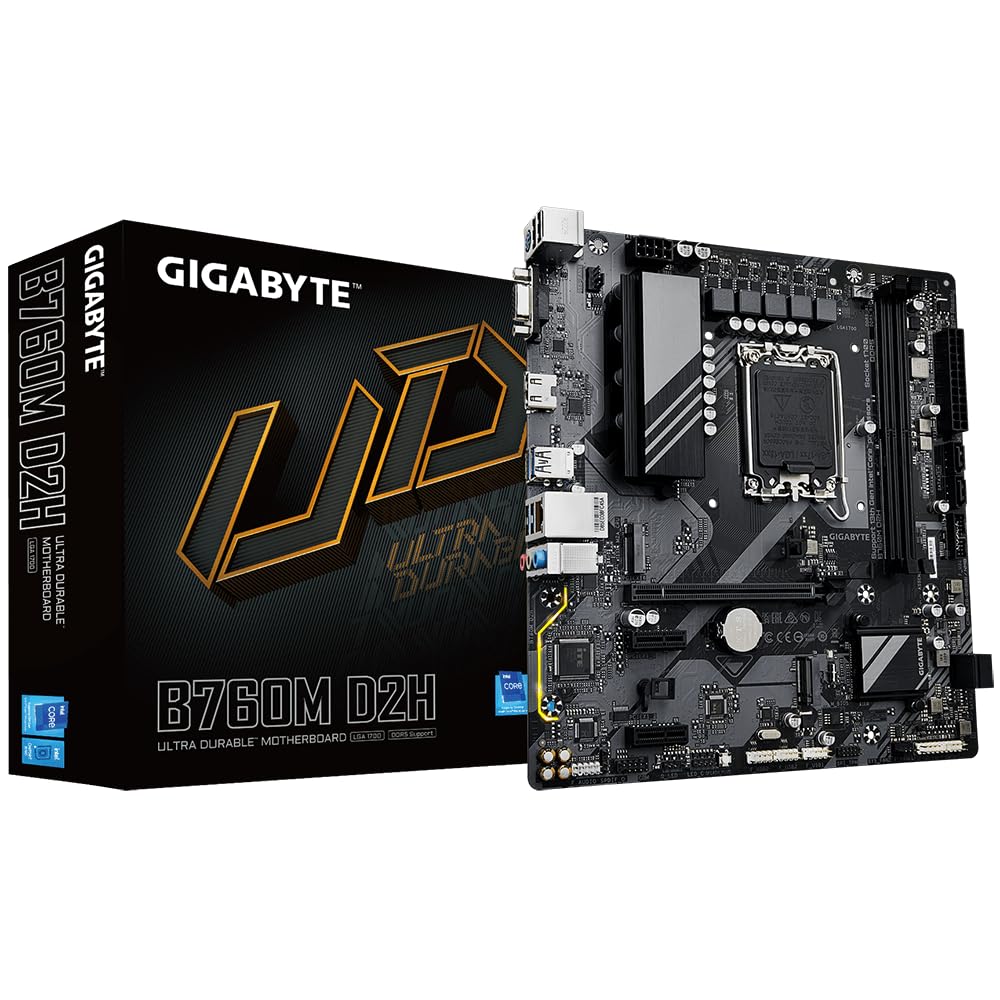 Gigabyte B760M D2H Micro ATX Motherboard for 12th, 13th, and 14th Gen Intel CPUs, DDR4 5333(O.C.), 2.5GbE LAN, PCIe 4.0, HDMI 2.1