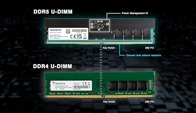 ADATA 16GB CL40 DDR5 4800MHz U-DIMM Desktop RAM (AD5U480016G-S)