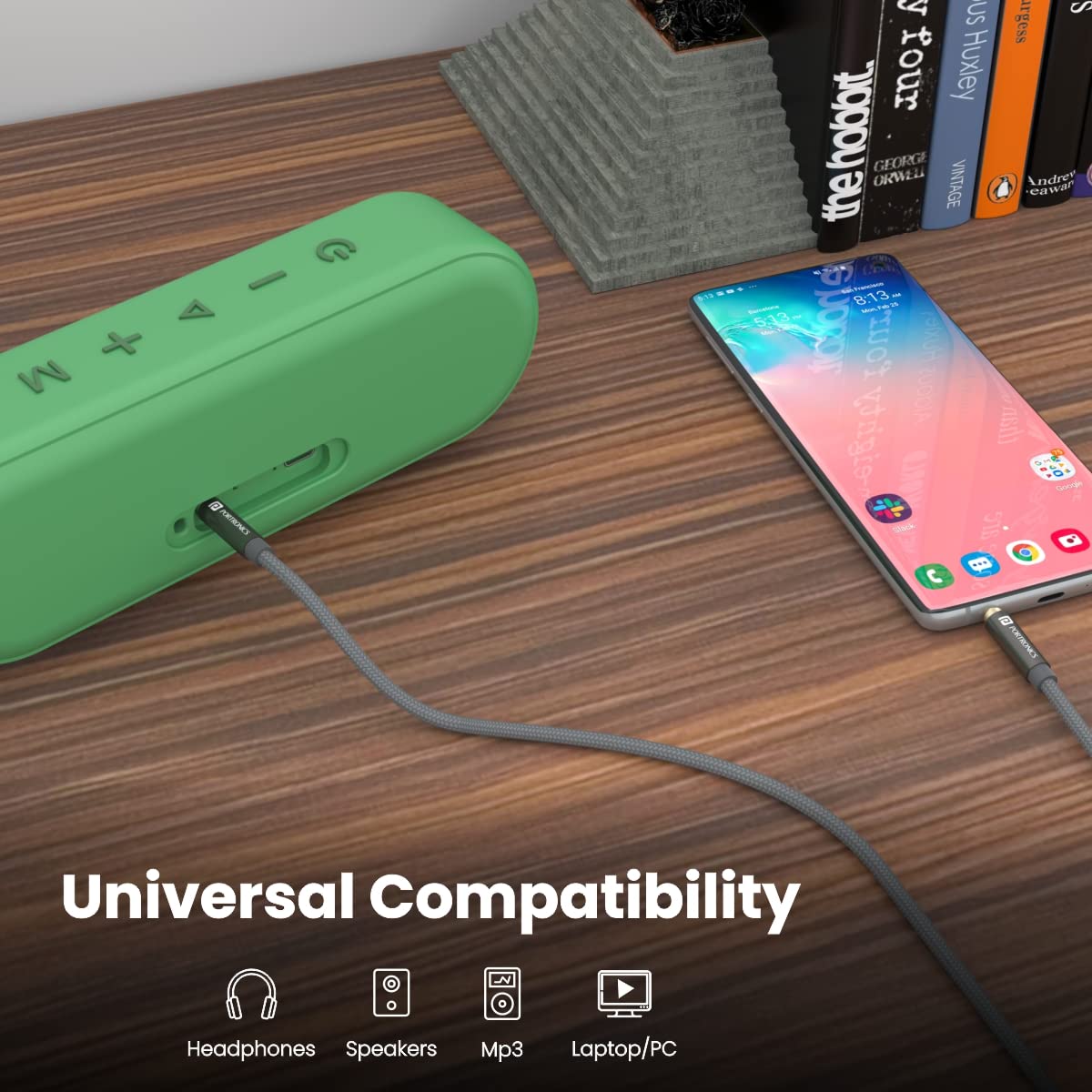 PORTRONICS Konnect Aux 7 High Quality 3.5mm Aux Cable | Strechable | Universal Compatibility | Quality Material | Crome Zinc Alloy