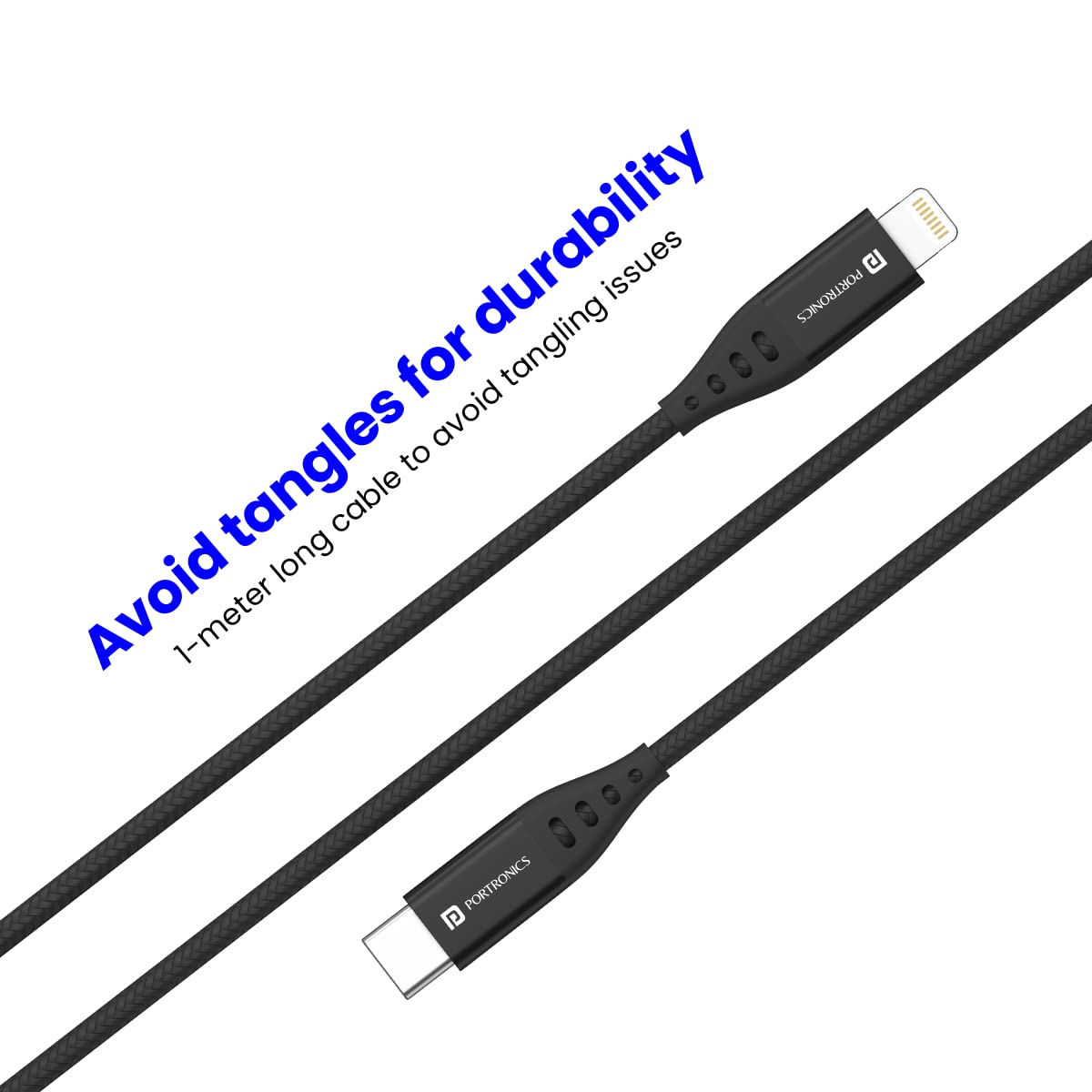 PORTRONICS Konnect L1 Type C to 8Pine | Nylon braided | quick data transfer | Type-C | Tangle free - | Buy Online at Shwetha Computers