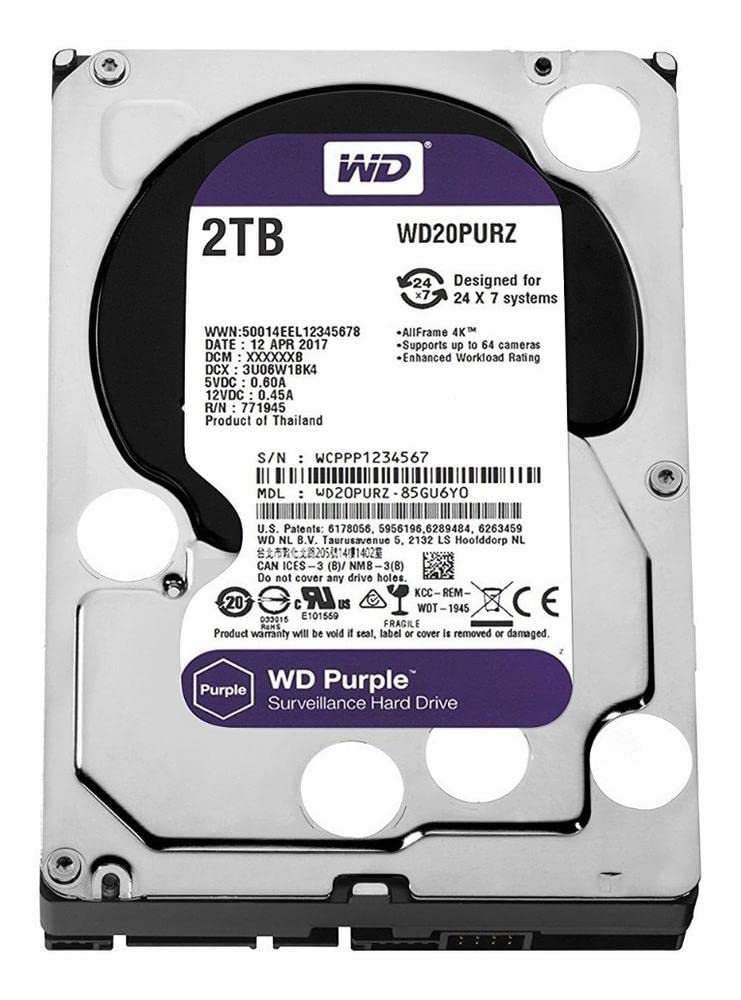 Western Digital WD Purple 2TB Surveillance HDD 5400 RPM 64MB Cache