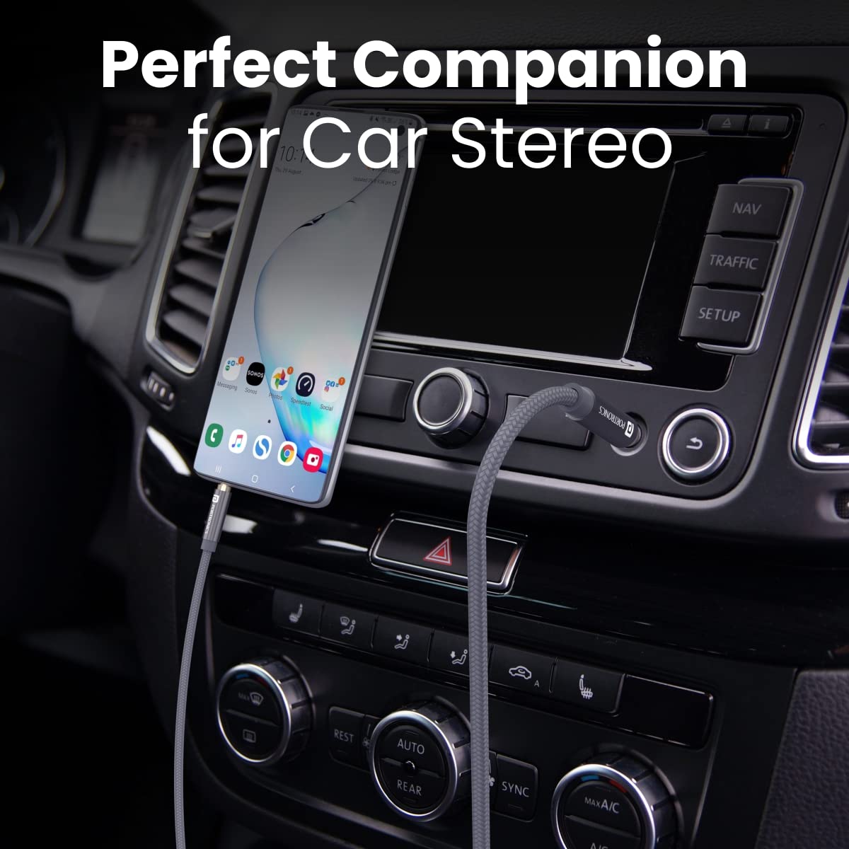 PORTRONICS Konnect Aux 7 High Quality 3.5mm Aux Cable | Strechable | Universal Compatibility | Quality Material | Crome Zinc Alloy