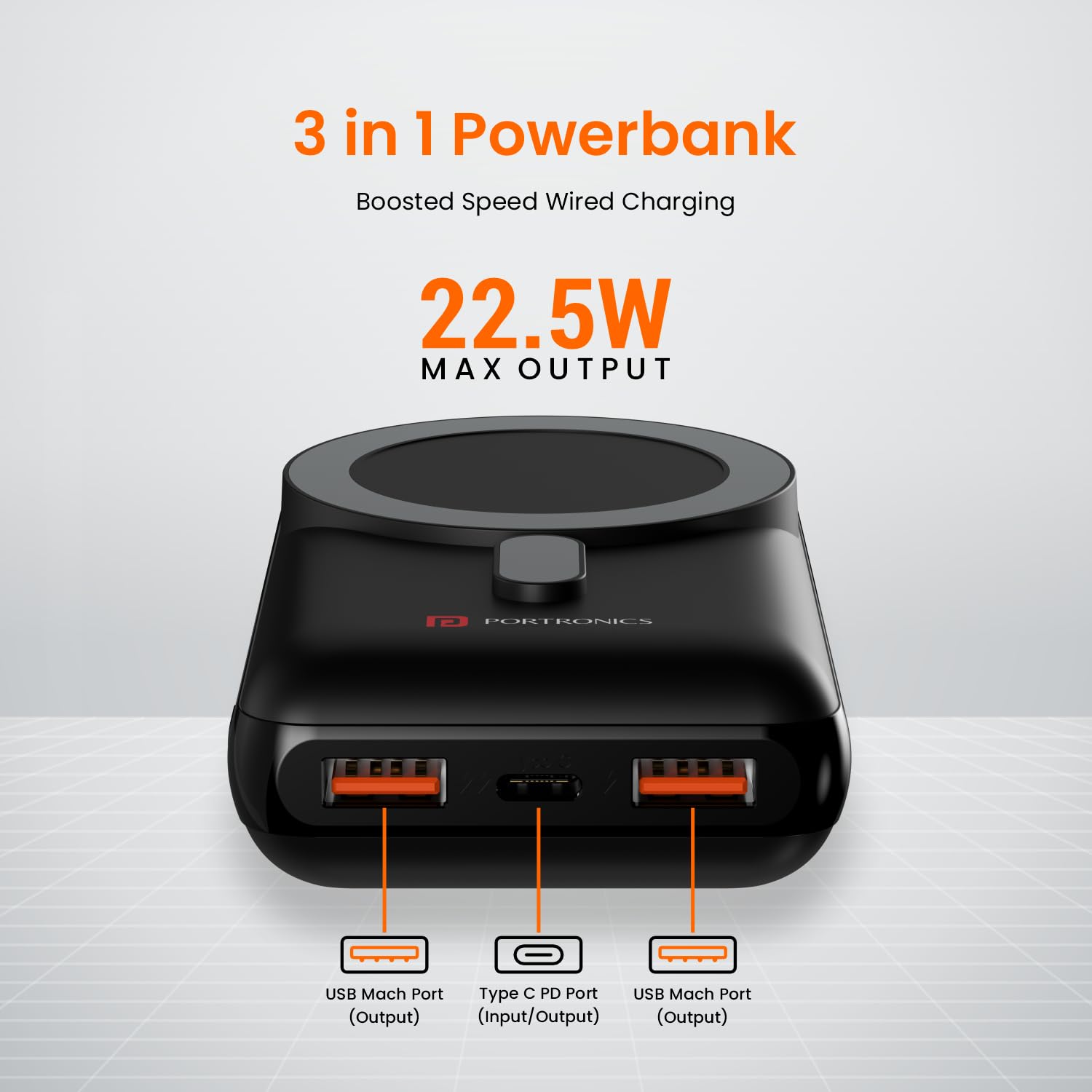 PORTRONICS Wirecell 10 Powerbank 15W Magnetic Wireless Power Bank with 22.5 Wired Output