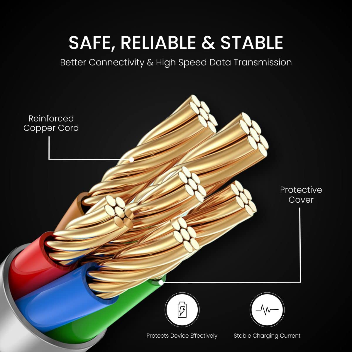 PORTRONICS Konnect B Plus 8 Pin USB Cable | Nylon Braided 8 Pin USB Cable With Metal Heads - | Buy Online at Shwetha Computers