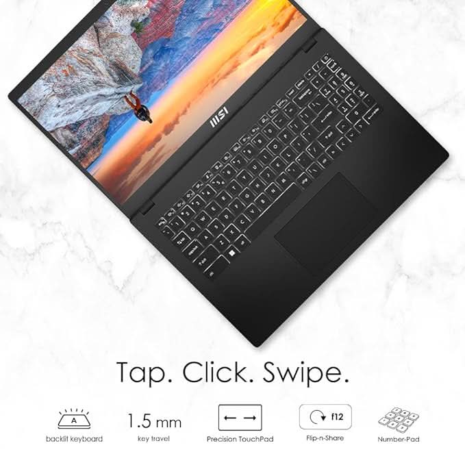 MSI Modern 15 Gaming Laptop Intel Core i7 1255U processor, Iris Xe Graphics, 8x2GB, 512GB SSD, 15.6