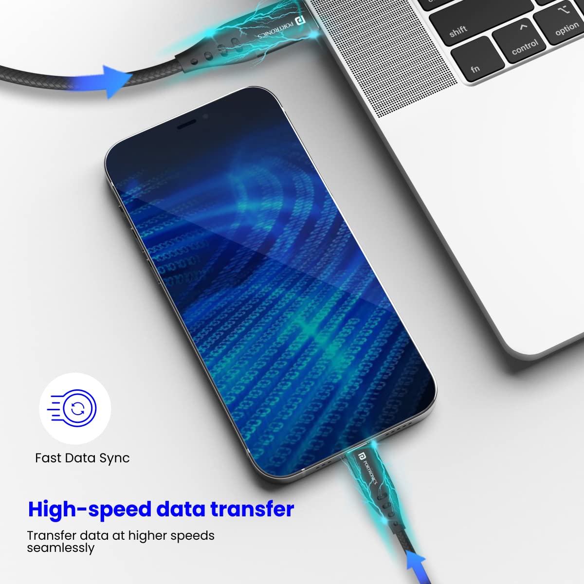 PORTRONICS Konnect L1 Type C to 8Pine | Nylon braided | quick data transfer | Type-C | Tangle free - | Buy Online at Shwetha Computers