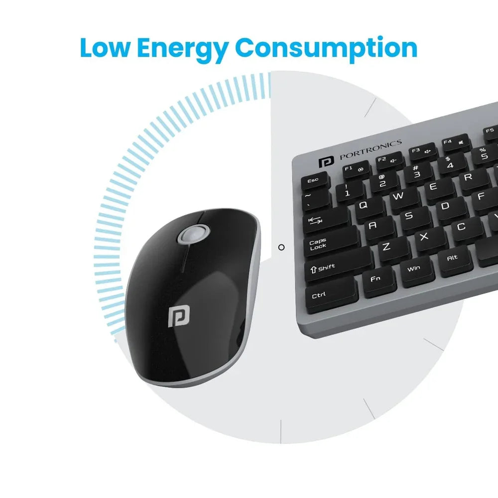 PORTRONICS Key 2 Combo Multimedia Wireless Keyboard & Mouse 2.4 GHz Wireless | Tenkeyless Size | Single USB Receiver | High-Precision Mouse